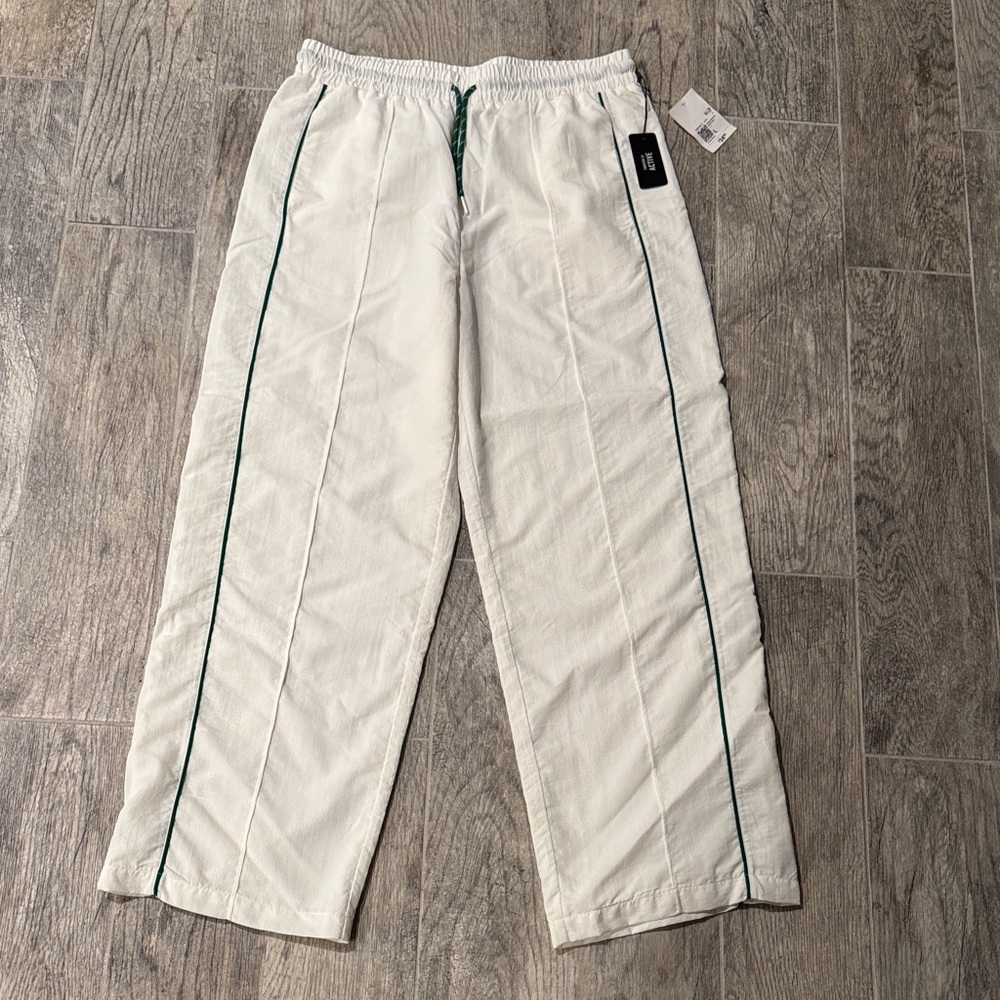 Forever 21 White Track Pants with Dark Green Piping